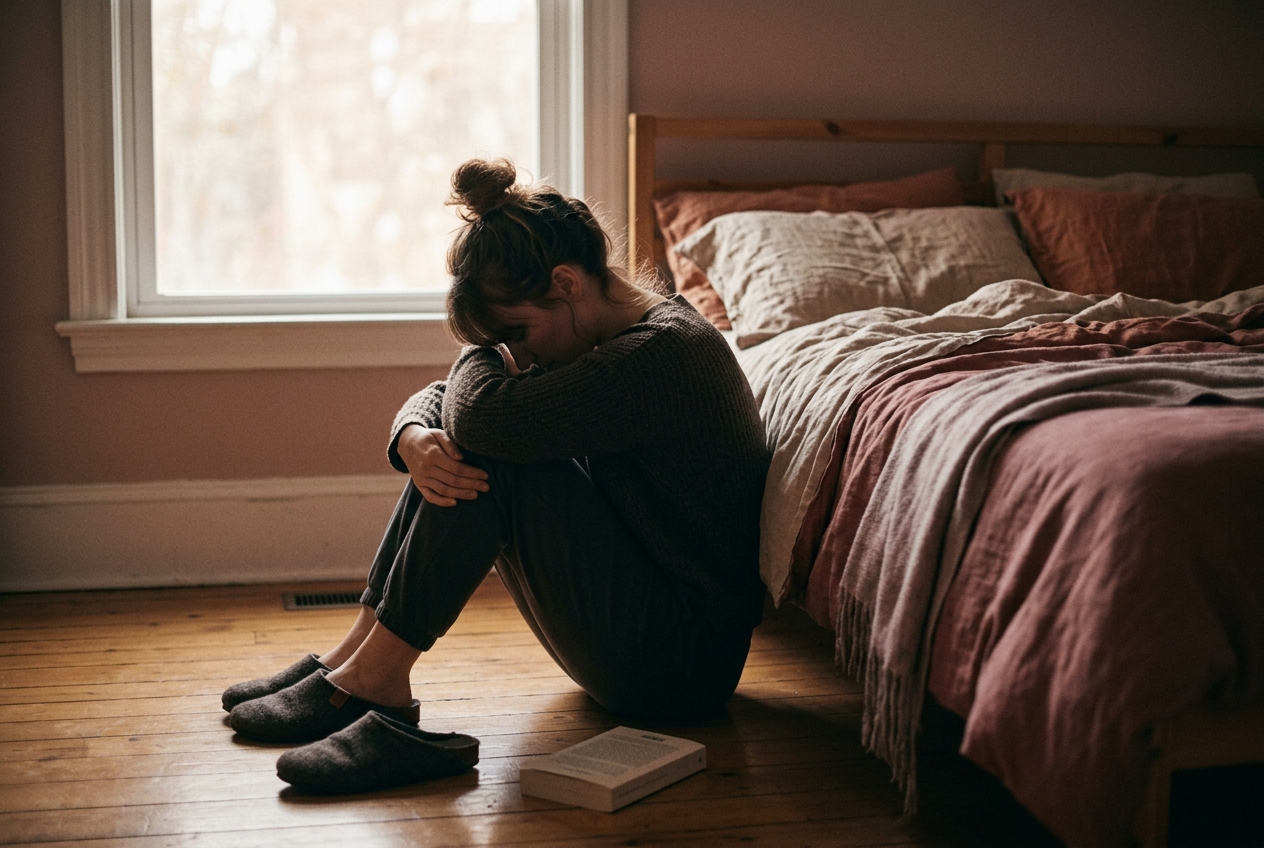 창가 책상에서 노트에 생각을 적어 내려가는 모습 — 연출 이미지