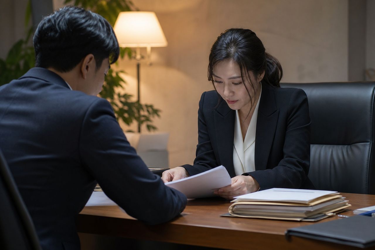 이혼 시 양육권, 법원이 양육자를 정할 때 보는 사정 관련 전문가 상담·서류 검토 장면