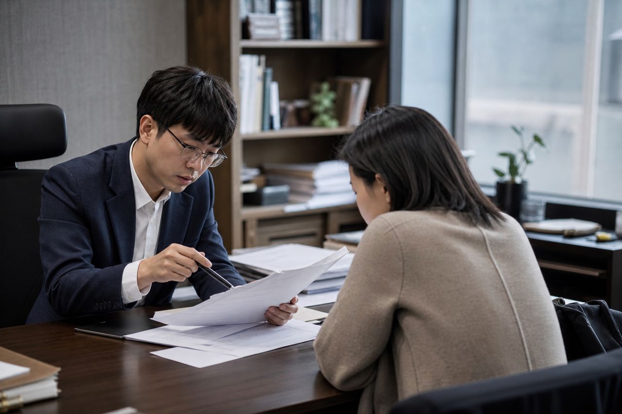이혼 위자료, 인정되는 경우와 준비할 자료 관련 전문가 상담·서류 검토 장면