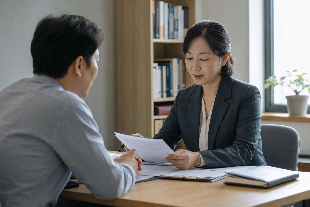 상간 소송, 청구 요건과 필요한 자료 관련 전문가 상담·서류 검토 장면