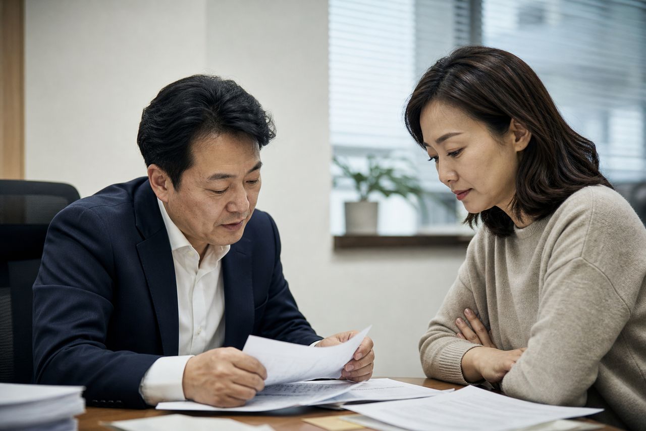 상간녀 위자료, 금액이 정해질 때 고려되는 사정 관련 전문가 상담·서류 검토 장면