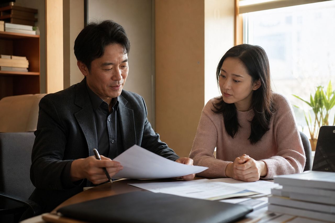 이혼소송 절차, 소장 접수부터 판결까지 순서 관련 전문가 상담·서류 검토 장면