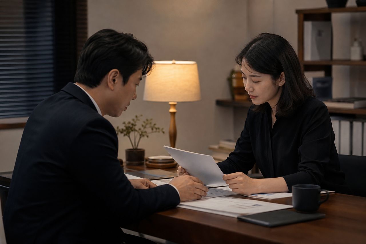 가출 배우자 이혼, 신청 전 확인할 쟁점 관련 전문가 상담·서류 검토 장면