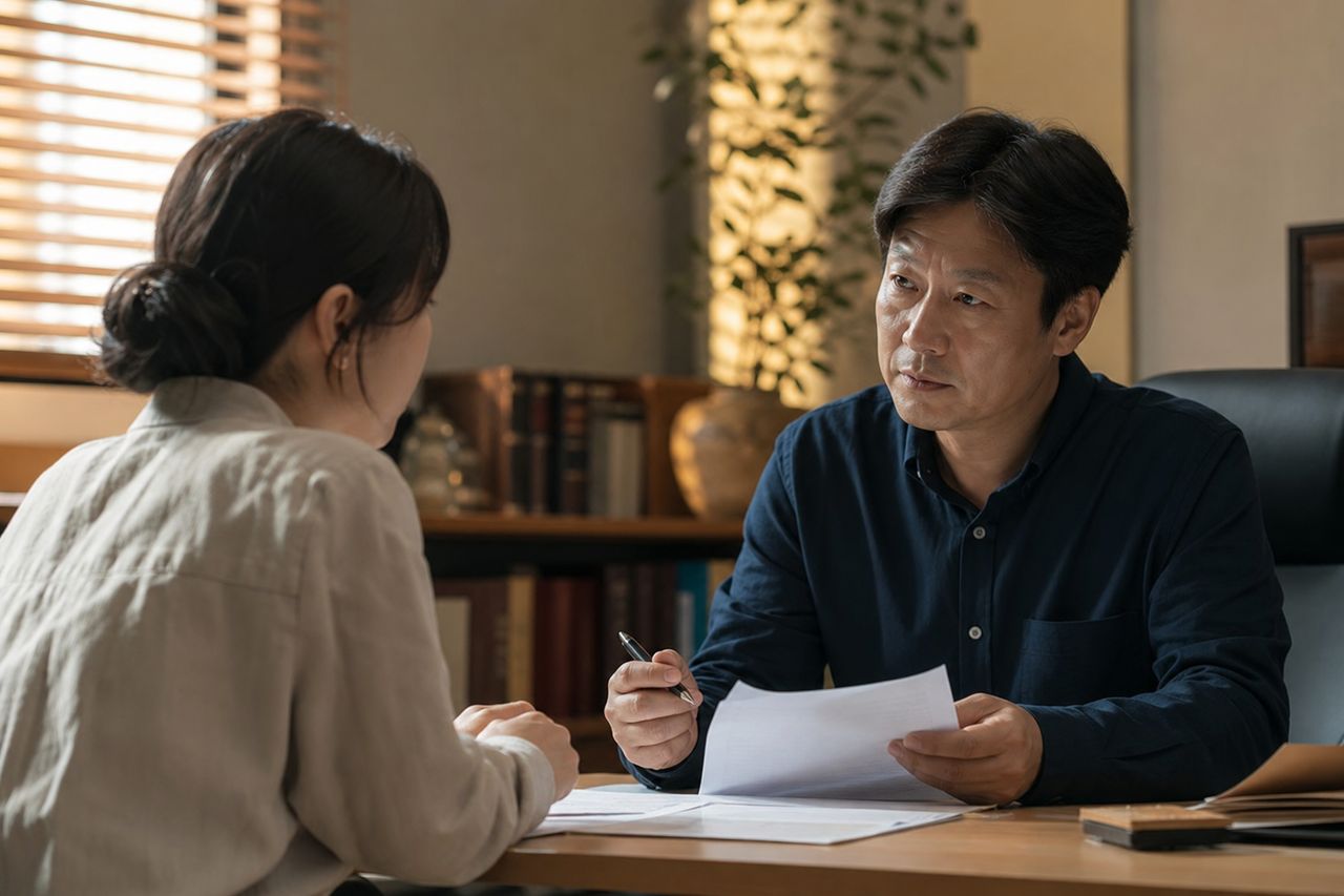 해외거주 배우자 이혼, 진행 단계와 확인사항 관련 전문가 상담·서류 검토 장면