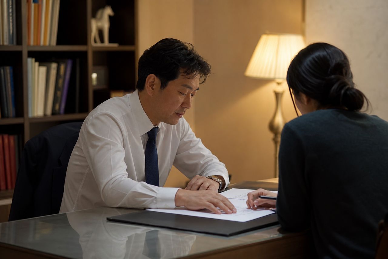 남편이 황혼이혼 소장 보내고 사업체 지분을 먼저 자녀 명의로 돌렸다 — 소상공인 아내가 72시간 안에 가압류 걸어야 하는 재산 목록과 법원이 기여도 인정하는 기준 관련 전문가 상담·서류 검토 장면