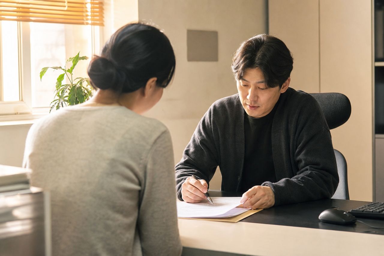 국제이혼 판결 받았는데, 외국에서 강제집행이 될까? 관련 전문가 상담·서류 검토 장면