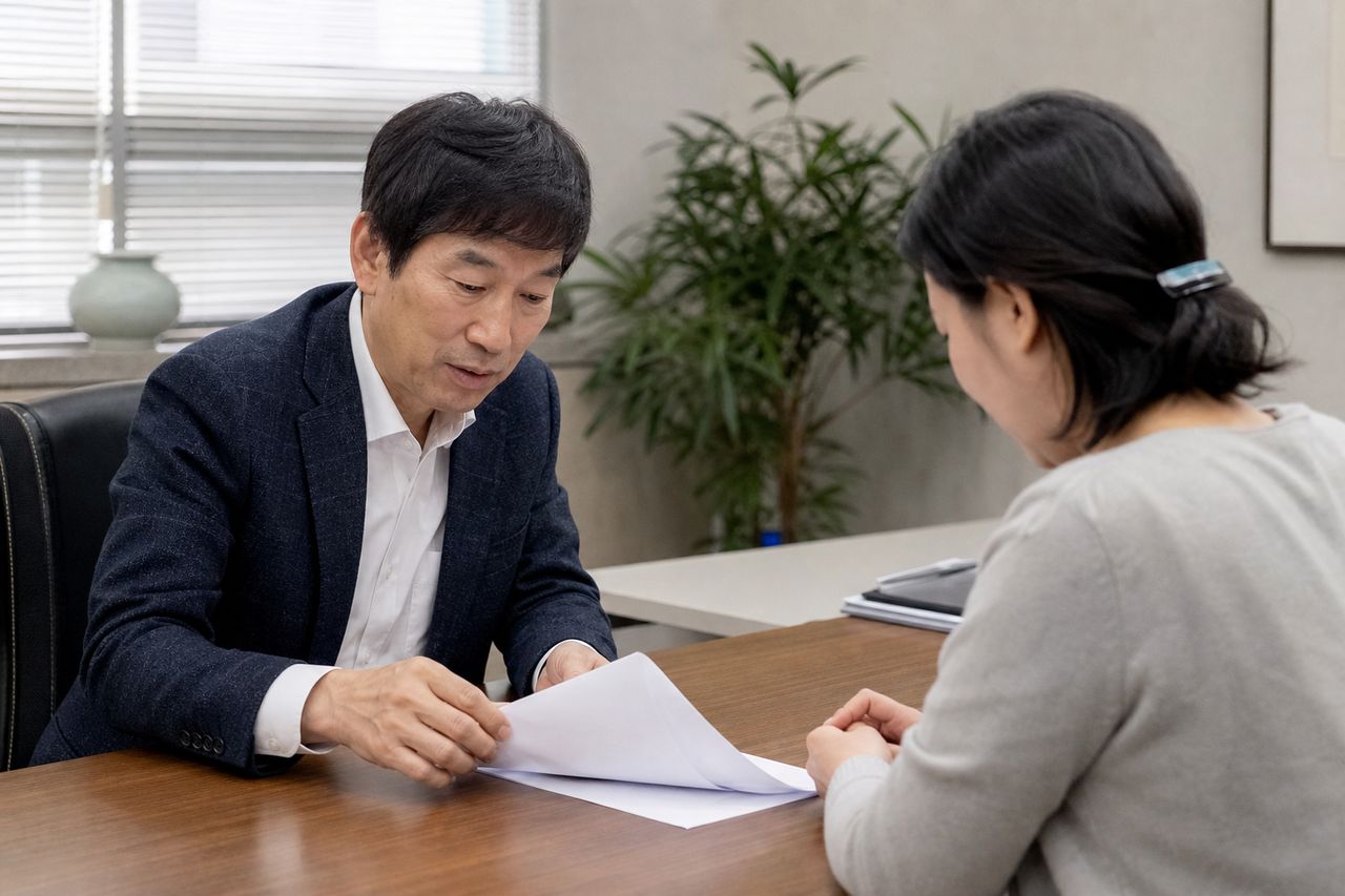 배우자 몰래 빼돌린 재산, 이혼 전에 꼭 확인해야 하는 이유 관련 전문가 상담·서류 검토 장면