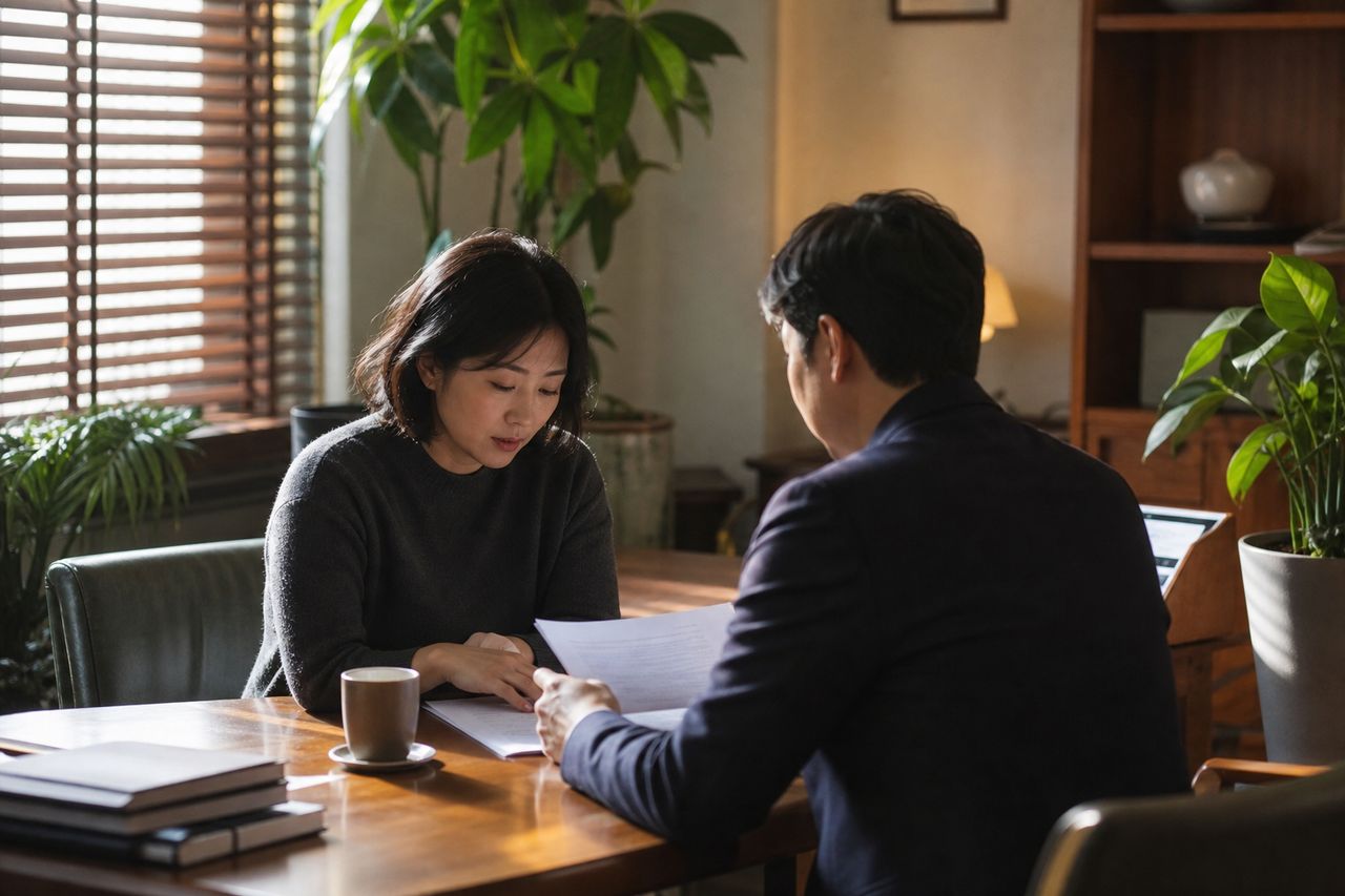 황혼이혼 통보받은 60대 전업주부 R씨 — 30년 가사노동 기여, 국민연금 분할연금과 아파트 재산분할 한꺼번에 챙기는 순서와 법원이 실제로 인정한 비율 관련 전문가 상담·서류 검토 장면