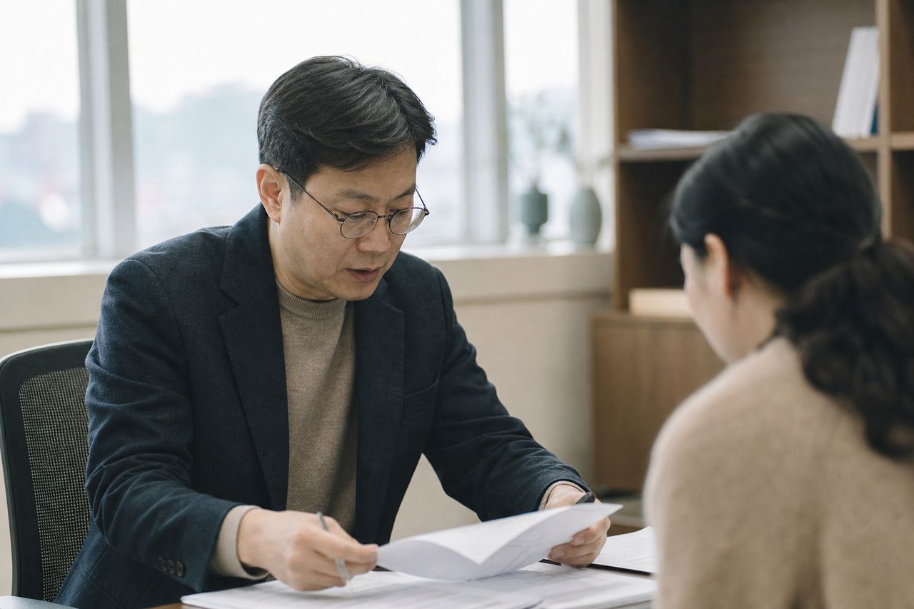 외국인 배우자가 연락을 끊었을 때 국제이혼을 시작하는 방법 관련 전문가 상담·서류 검토 장면