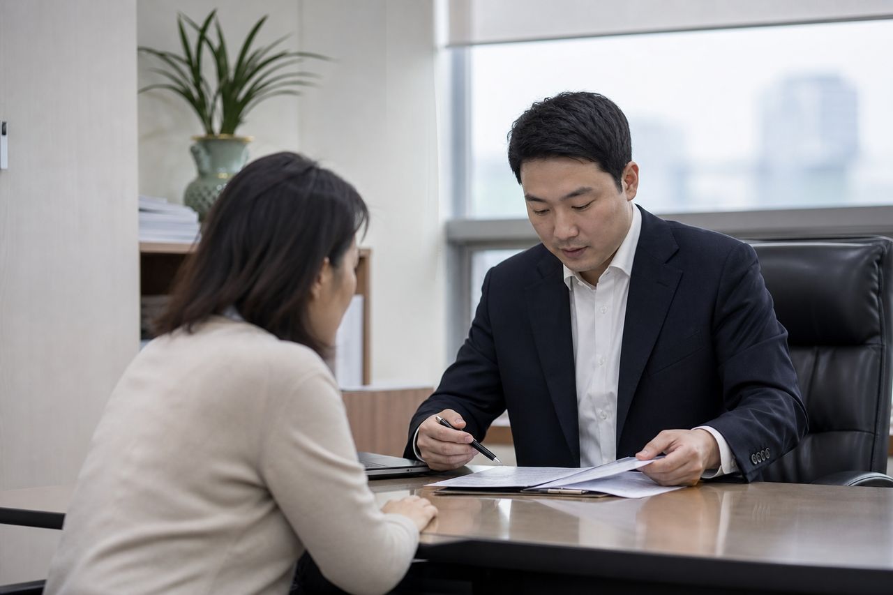 이혼 재산분할 청구를 받았을 때｜9억 청구를 4억대로 방어한 사례 관련 전문가 상담·서류 검토 장면