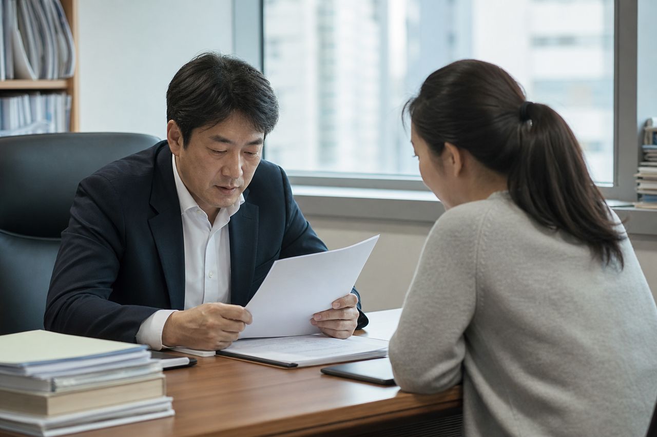 이혼하고 몇 년 뒤 재산분할 청구를 받았다면|1억 3천만원 청구를 전부 막은 사례 관련 전문가 상담·서류 검토 장면