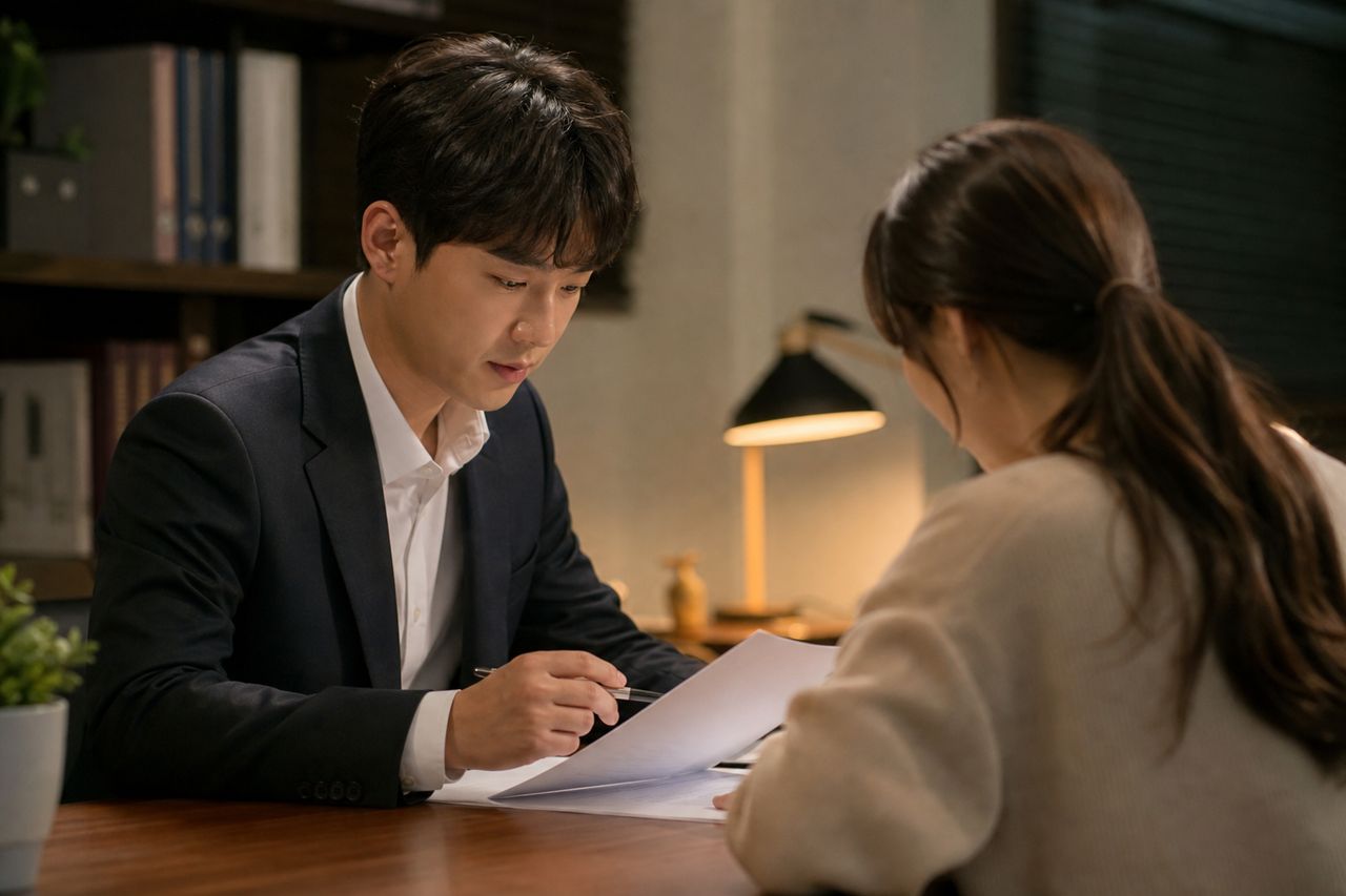 국제결혼 파탄, 귀책사유 있는 외국인 배우자에게 위자료 청구 가능할까? 관련 전문가 상담·서류 검토 장면